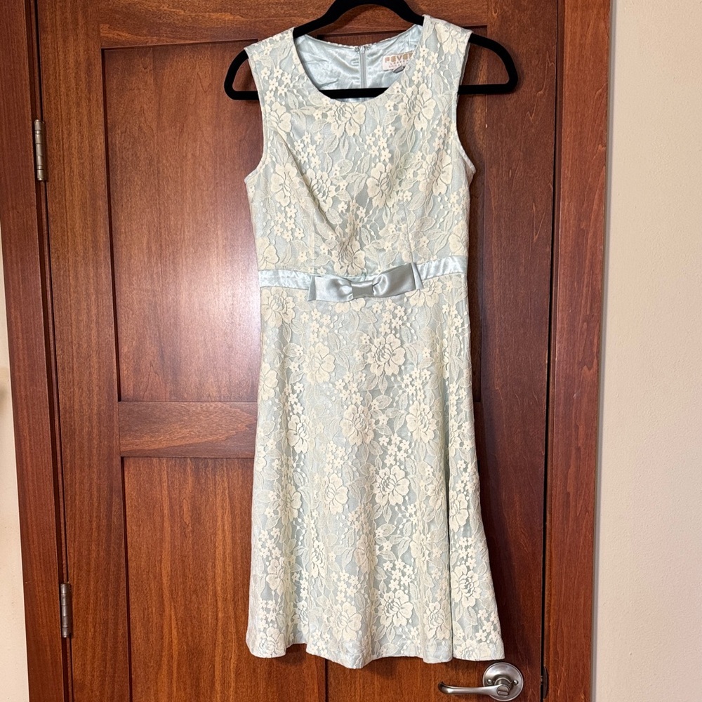 Fever Ivory Lace Midi Dress with Light Blue Satin Bow